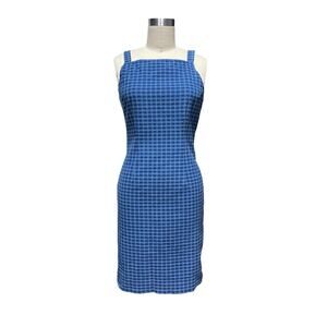 Y2K Harold's Blue Plaid Square Neck Academia Preppy Sleeveless Dress Sz 4